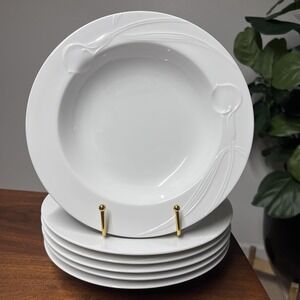 6 x Mikasa Classic Flair White Rim Soup Bowls 9" Calla Lily Helen Uglow